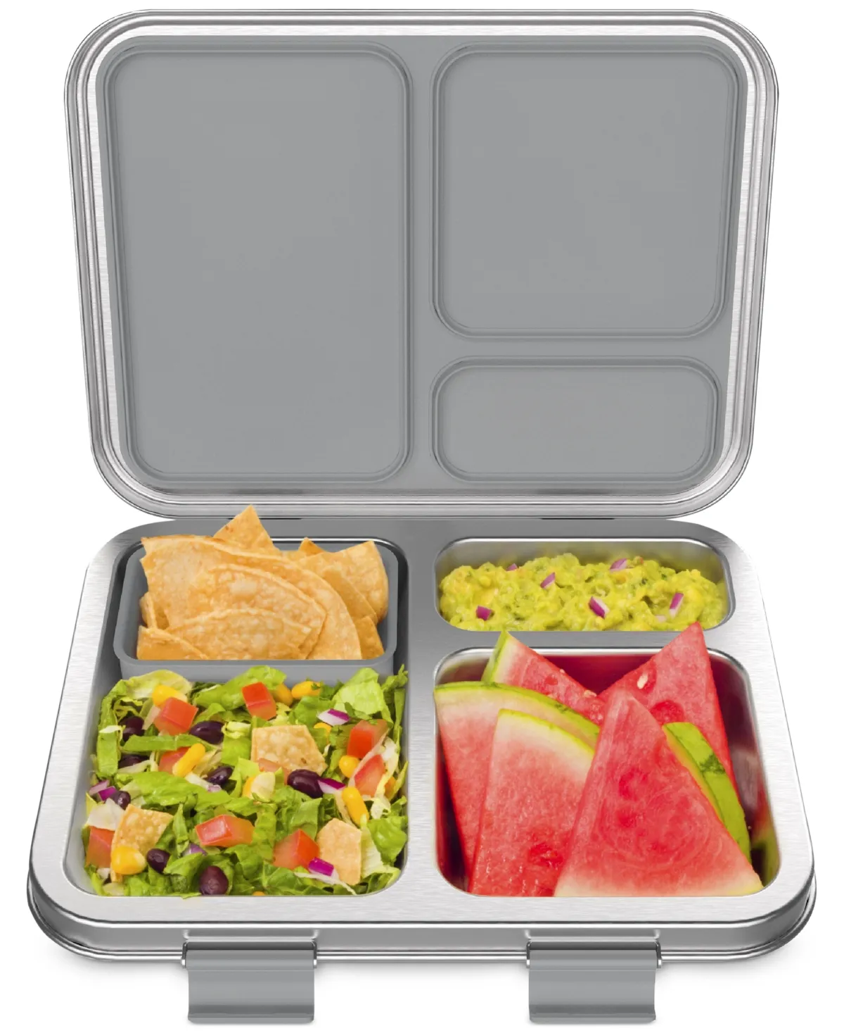 Bentgo Kids Stainless Steel Leak-Resistant Lunch Box - Bento-Style, 3 Compartments, and Bonus Silicone Container for Meals On-the-Go - Eco-Friendly, Dishwasher Safe, BPA-Free (Green)