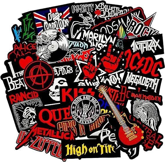 30PCS Heavy Meta Band Patches Iron on Rock Music Badges Hippie Punk Stickers for Clothes (A)