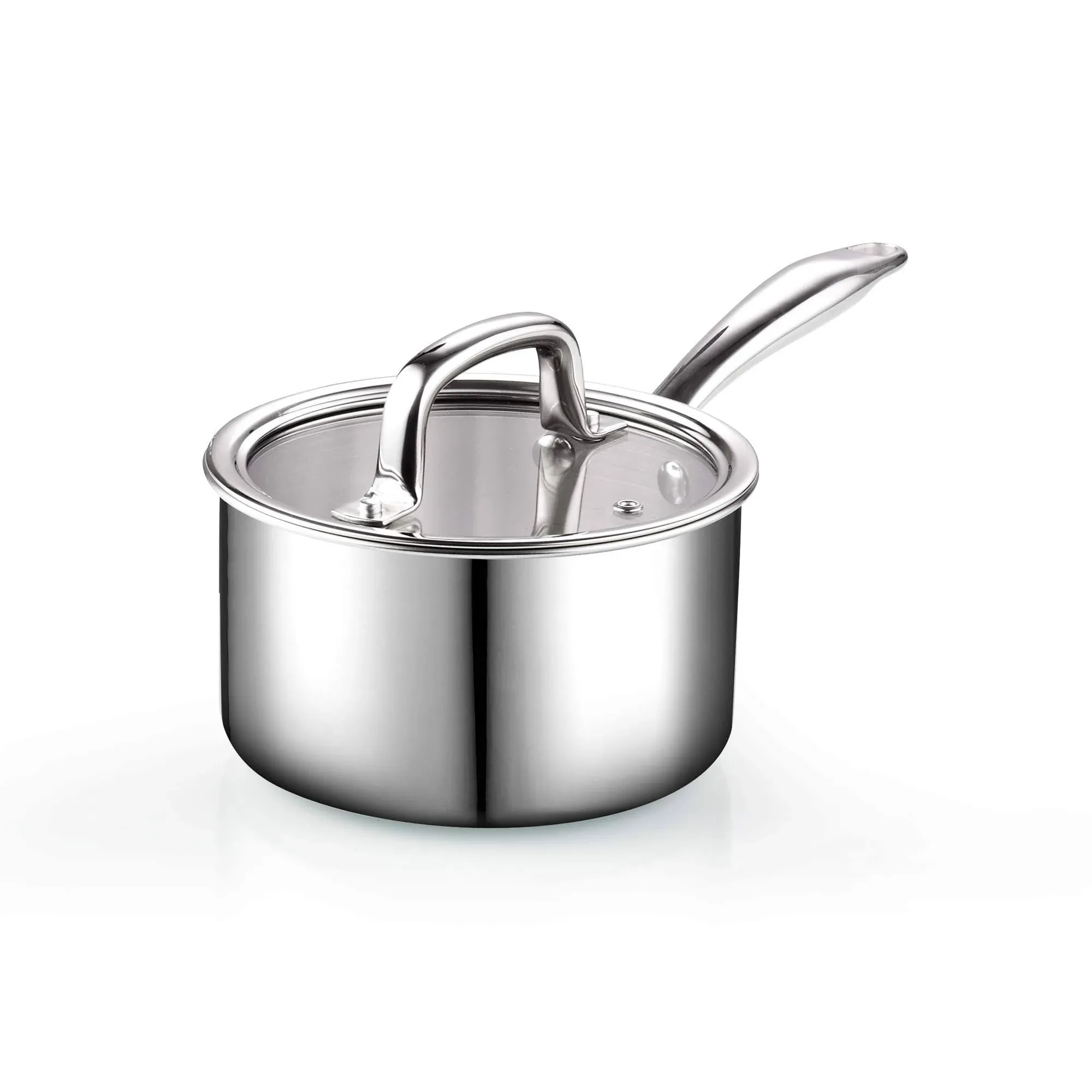 Cook N Home Stainless Steel Saucepan 3 Quart, Tri-Ply Full Clad Sauce Pan with Glass Lid, Silver