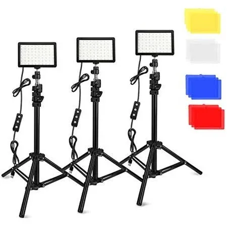 3 Packs 70 LED Video Light with Adjustable Tripod Stand / Color Filters, Obea...