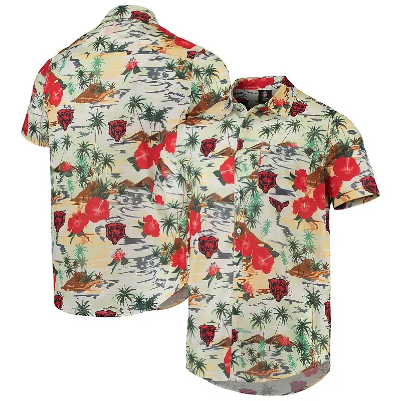 Men's FOCO Cream Chicago Bears Paradise Floral Button-Up Shirt, Size: Small, Beige Over