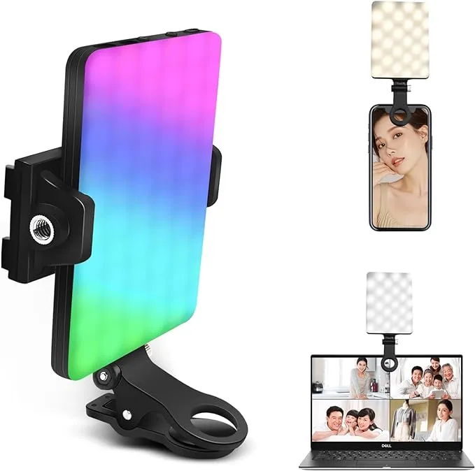 RGB Phone Light Clip, 360° Full Color Selfie Light for Phone 2500K-8500K CRI 95+, 2000mAh Rechargeable Selfie Light for Live Stream, Video Conference, Vlog, Makeup