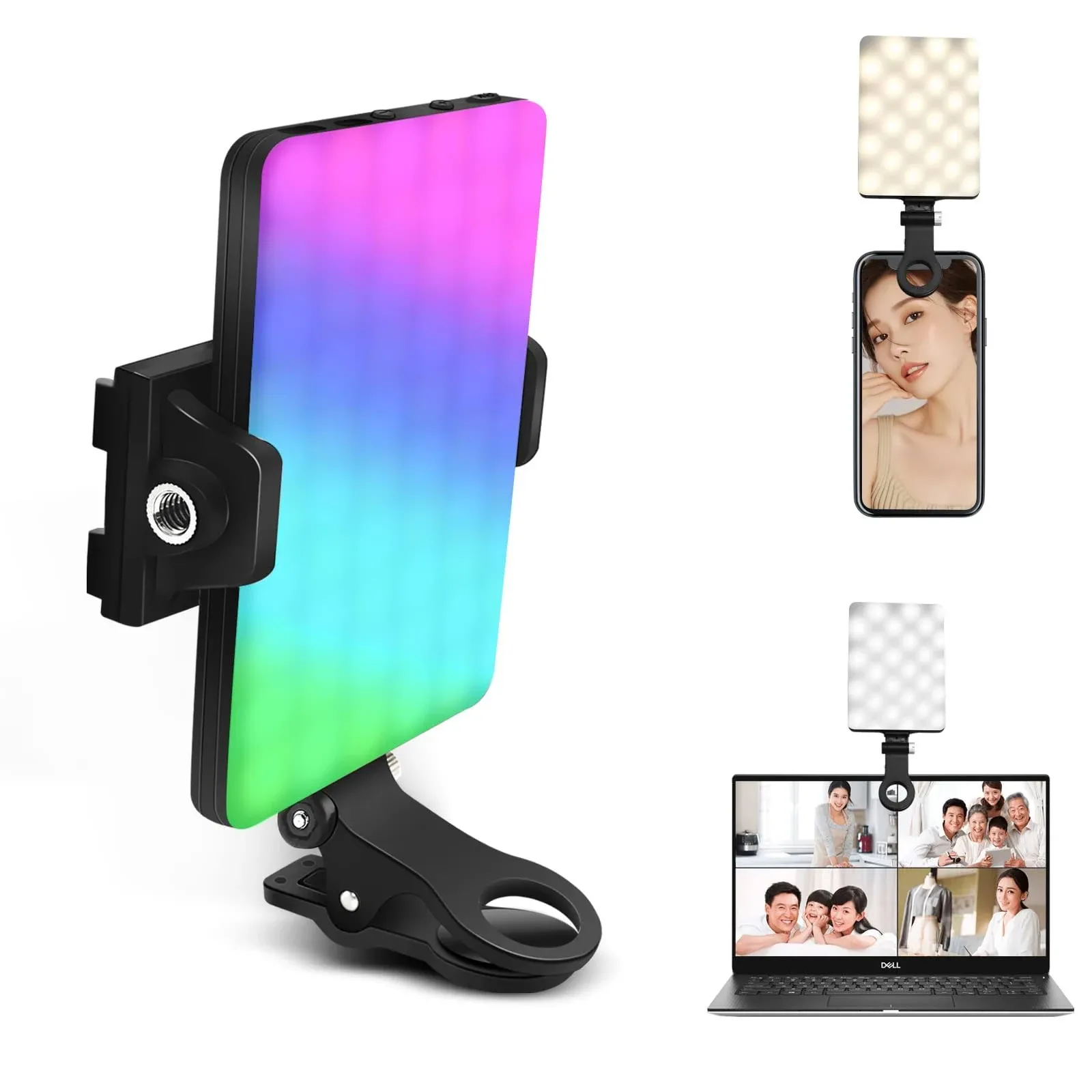 GreatLPT RGB Phone Light Clip, Cell Phone Fill Light 360° Full Color CRI 95+ ...