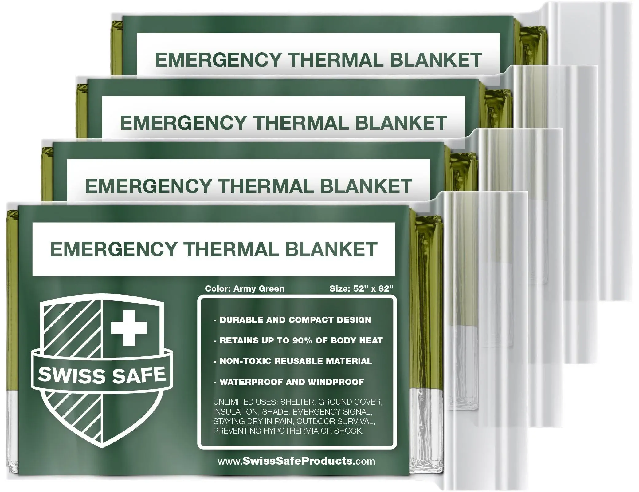 Swiss Safe Emergency Mylar Thermal Blankets 4-Pack