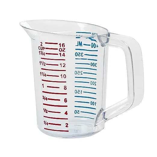 Rubbermaid Commercial Products Bouncer Clear Measuring Cup, 1-Cup /0.25-Quart, Clear, Strong Food Grade, Easy Read for Liquid/Dry Ingredients, for Home/Professional Kitchen