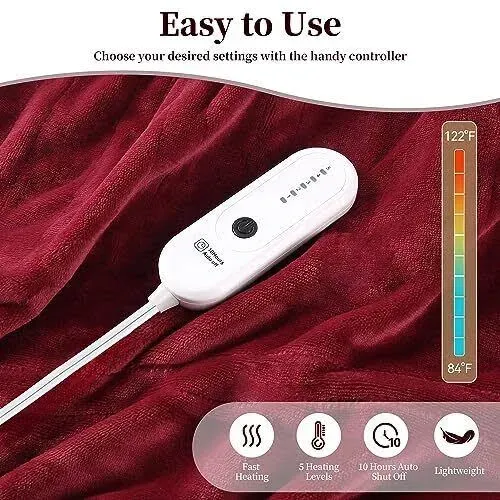 Twin Heated Blanket Electric Blanket with 5 Fast Heating Levels &amp; 10 Hours Au...