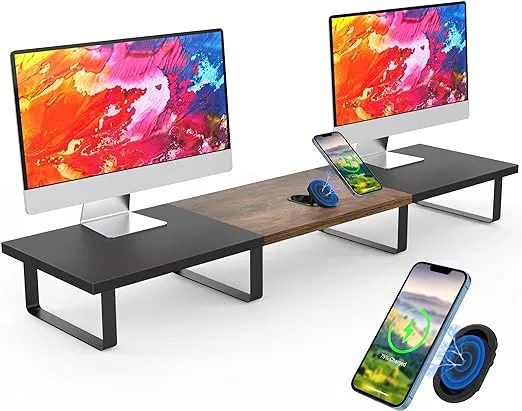 Ursetup Dual Monitor Stand Riser with 3 in 1 Magnetic Wireless Charger 42&#034; Large