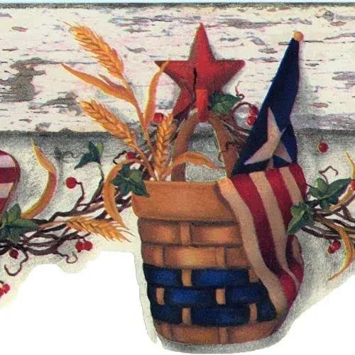 Concord Wallcoverings Wallpaper Border Country Pattern American Flag Birdhouse