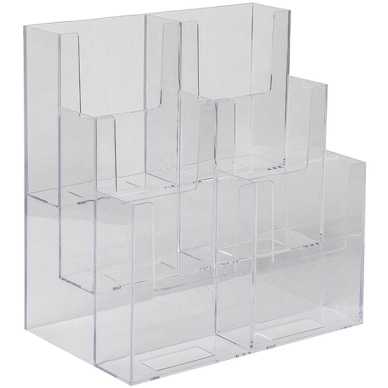 Dazzling Displays Acrylic Stand 3 Tier, 6 Pocket Fits 4 by 9 Material, Trifold Brochure Holder, Countertop Clear Display, Organizer Tray, Rack for Pamphlet, Letters, Folders, Document, Sign, Cards (1)