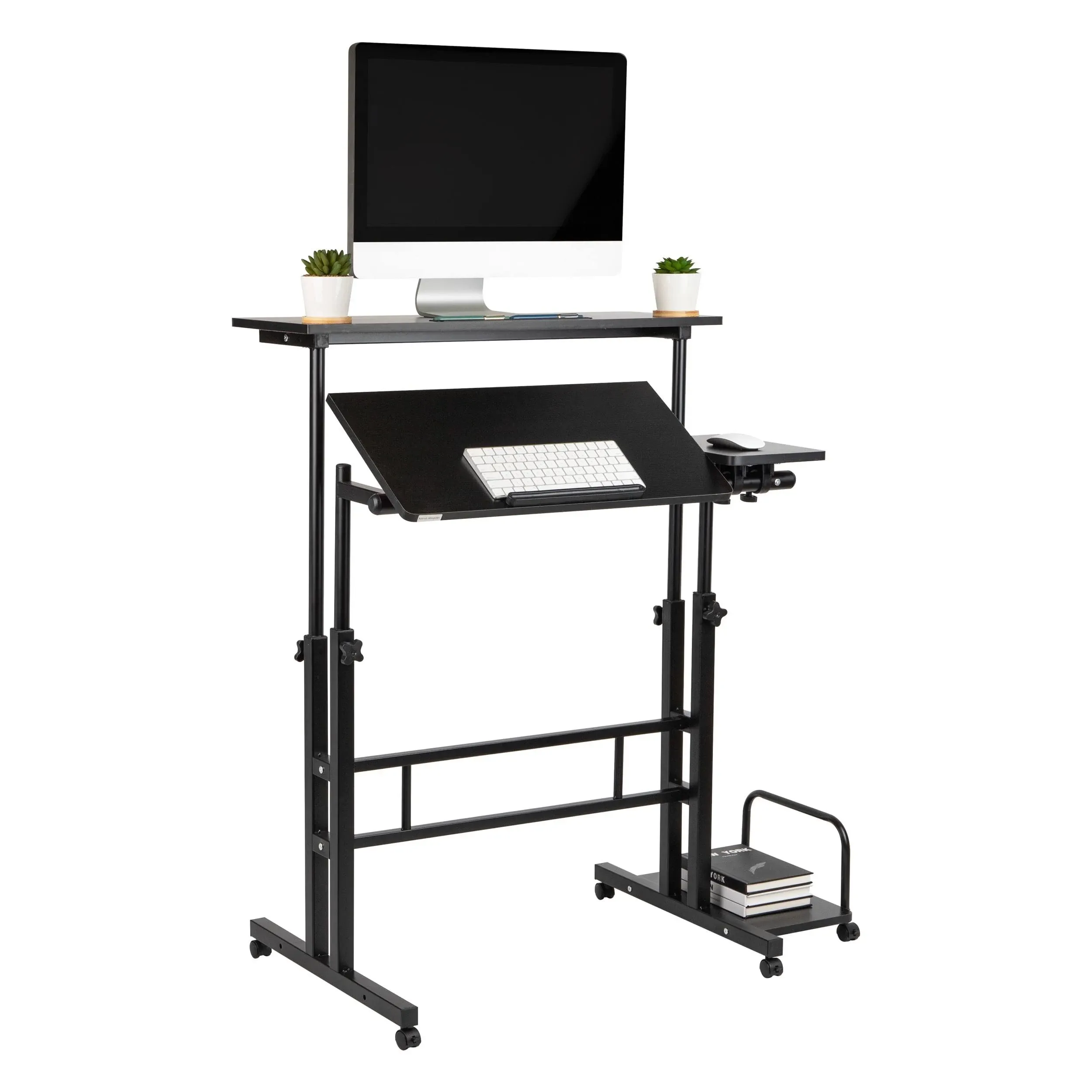 Mind Reader Standing Desk, Adjustable Height, Computer Desk, Laptop Desk, Portable, Rolling, 23.5" L x 19.5" W x 39" H, Black