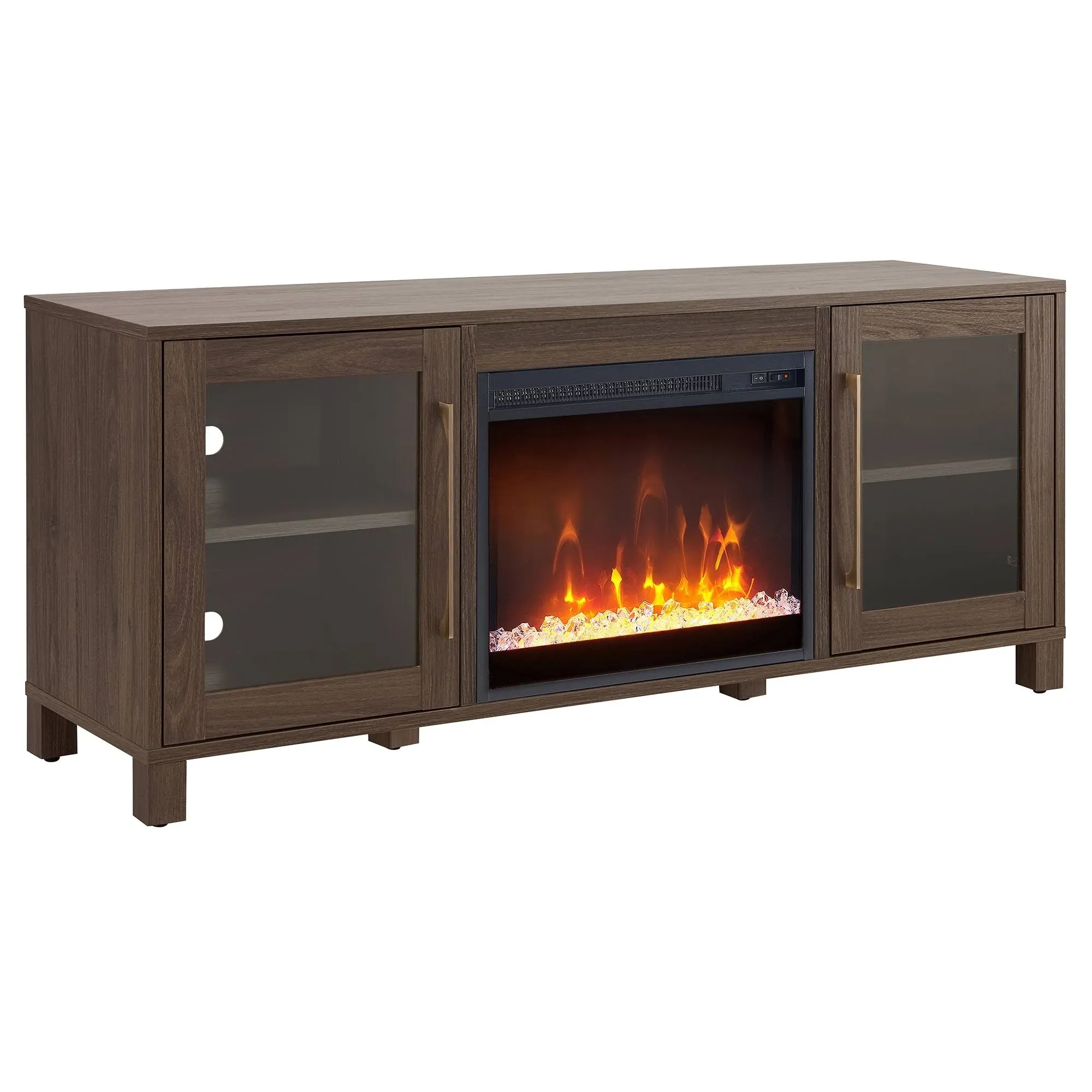 Henn&Hart Rectangular TV Stand with Crystal Fireplace for TV's up to 65" in Alder Brown, TV Stands for the Living Room