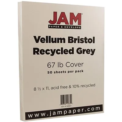 JAM Paper Vellum Bristol 67 lb. Cardstock Paper, 8.5" x 11", Gray, 50 Sheets/Pack (169827)