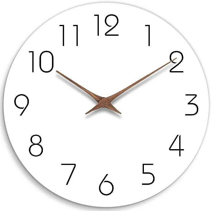 Mosewa Wall Clock 10 Inch Silent Non Ticking Wood Wall Clocks Battery Operated - Wooden White Modern Office Simple Minimalist Clock Decorative for Kitchen,Home,Bathroom,Living Room(10" White)