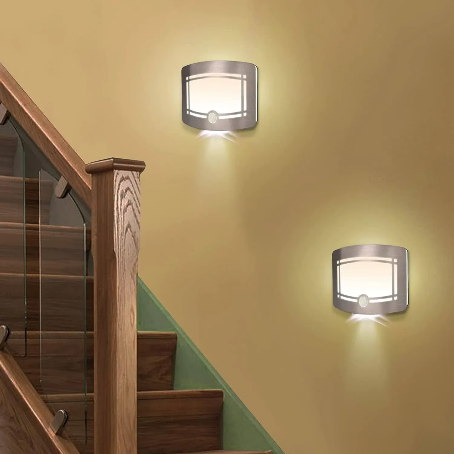 Wall Sconce Set of Two, Motion Sensor Wall Lamps Battery Operated Dimmable Wall Light for Bedroom Hallway Stairway