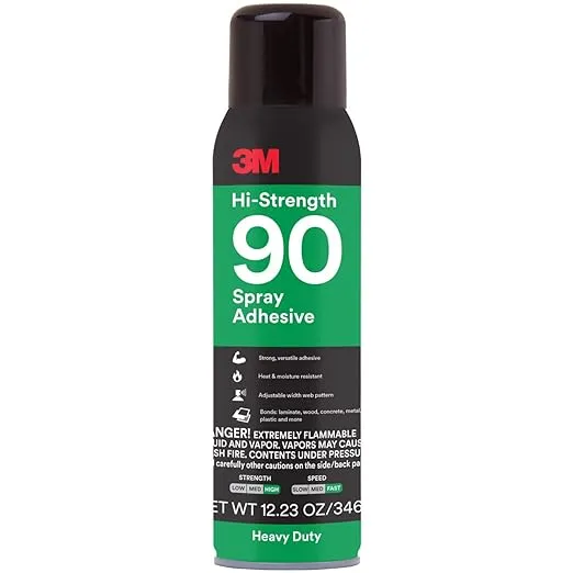 3M Hi-Strength 90 Spray Adhesive, Permanent, Bonds Laminate, Wood, Concrete, Metal, Plastic, Clear Glue, Net Wt 12.23 oz