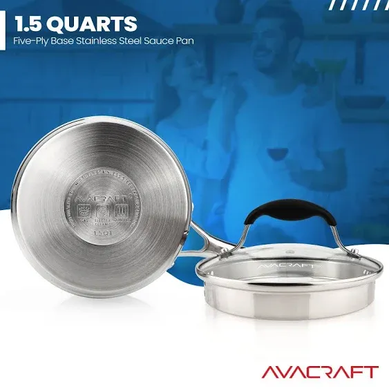 AVACRAFT Stainless Steel Saucepan with Glass Strainer Lid