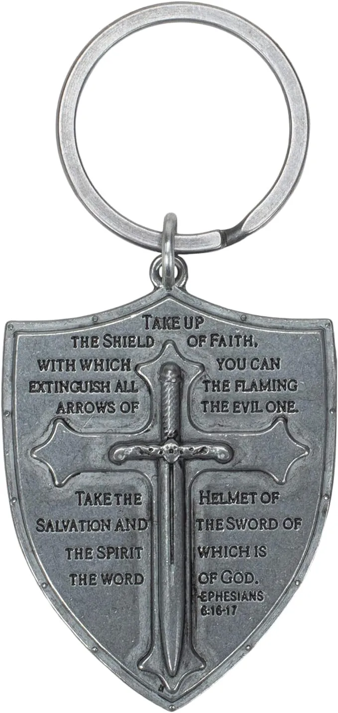 Roman Armor Cross Shield Inspirational Key Chain