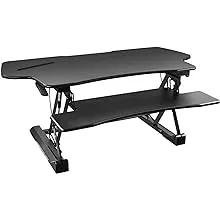 Mount-It! Height Adjustable Standing Desk Converter, Extra Large 48” Wide Tabletop for Dual Monitors, Stand Up Desk Riser to 19.5" Tall, Gas Spring Raising Desk Computer Workstation Convertor in Black