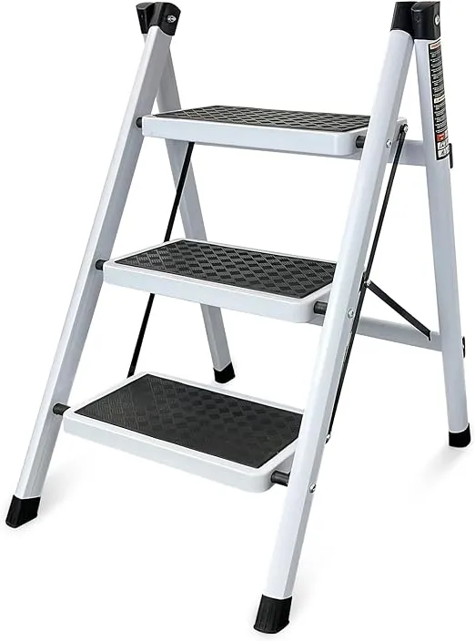 Step Ladder Folding Step Stool with Wide Anti-Slip Pedal, Portable Sturdy Steel Step Ladders Lightweight for Kitchen Household and Office (4 Step)