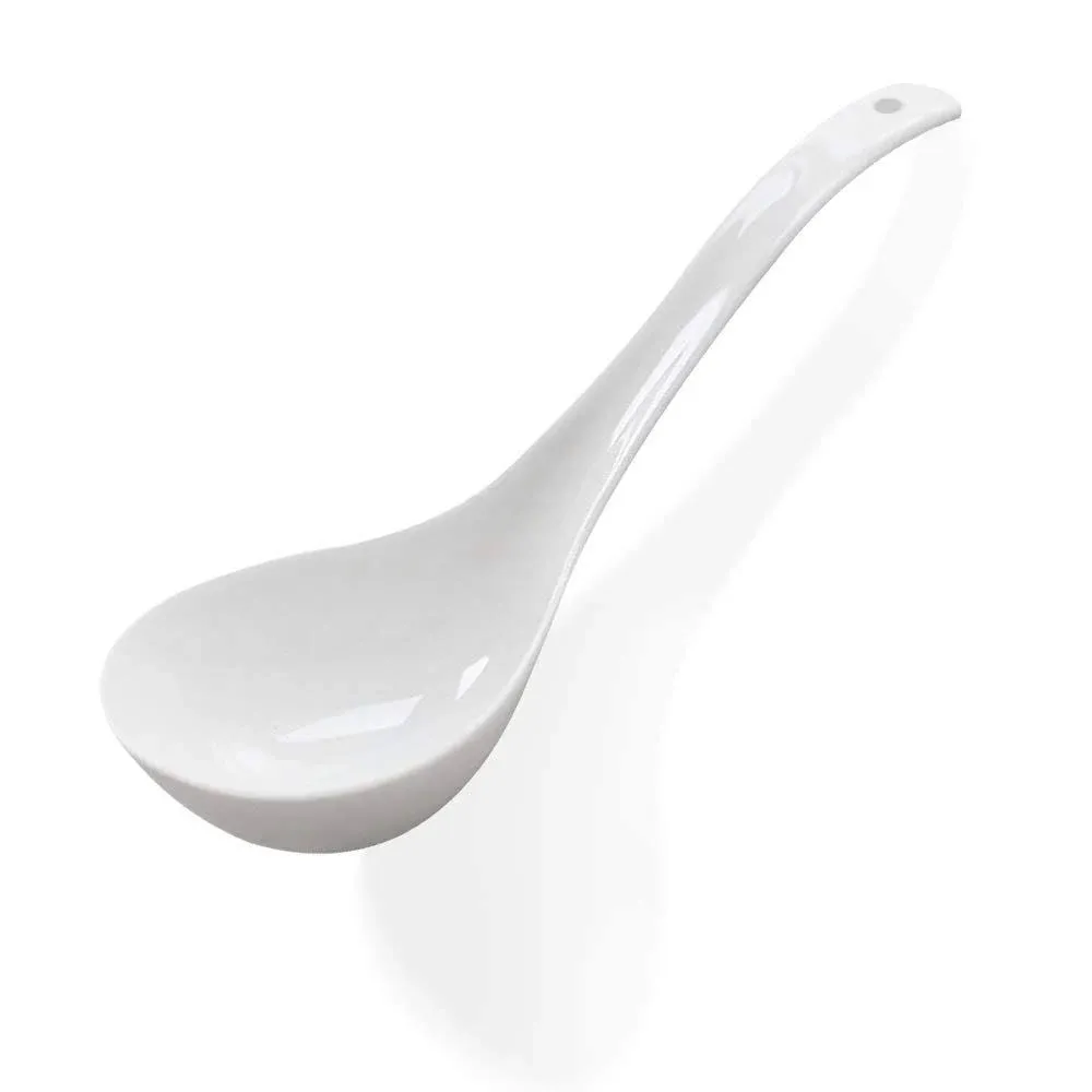 Kslong Pure White Ceramic Soup Ladle Spoon Bone China Big Ladle Spoons Deep Porcelain Spoons Flatware Asian Soup Tureen Spoons 9.4" x 3" Scoops for household purposes