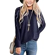 MEROKEETY Women's 2024 Long Sleeve Waffle Knit Sweater Crew Neck Solid Color Pullover Jumper Tops