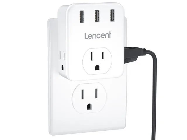 LENCENT Multi Plug Outlet Extender, 3 Outlets Splitter with 3 USB Ports, USB Brick, Wall Charger, 3 Prong Plug, Power Charging Box Expander for Home