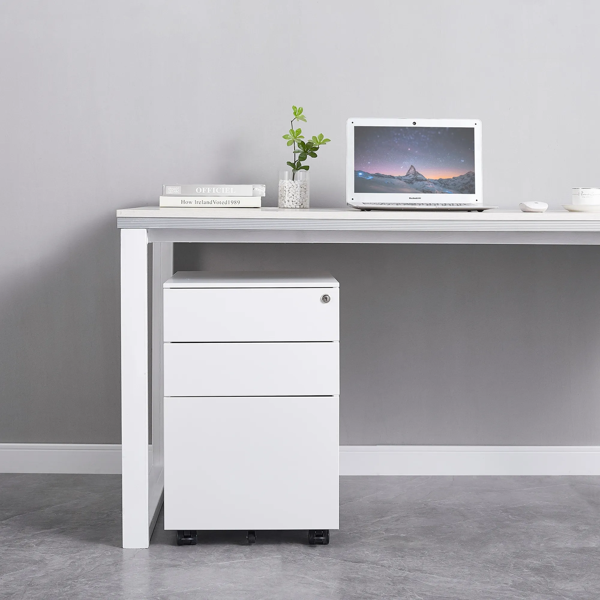 3 Drawer Mobile File Cabinet with Lock Steel File Cabinet(White)