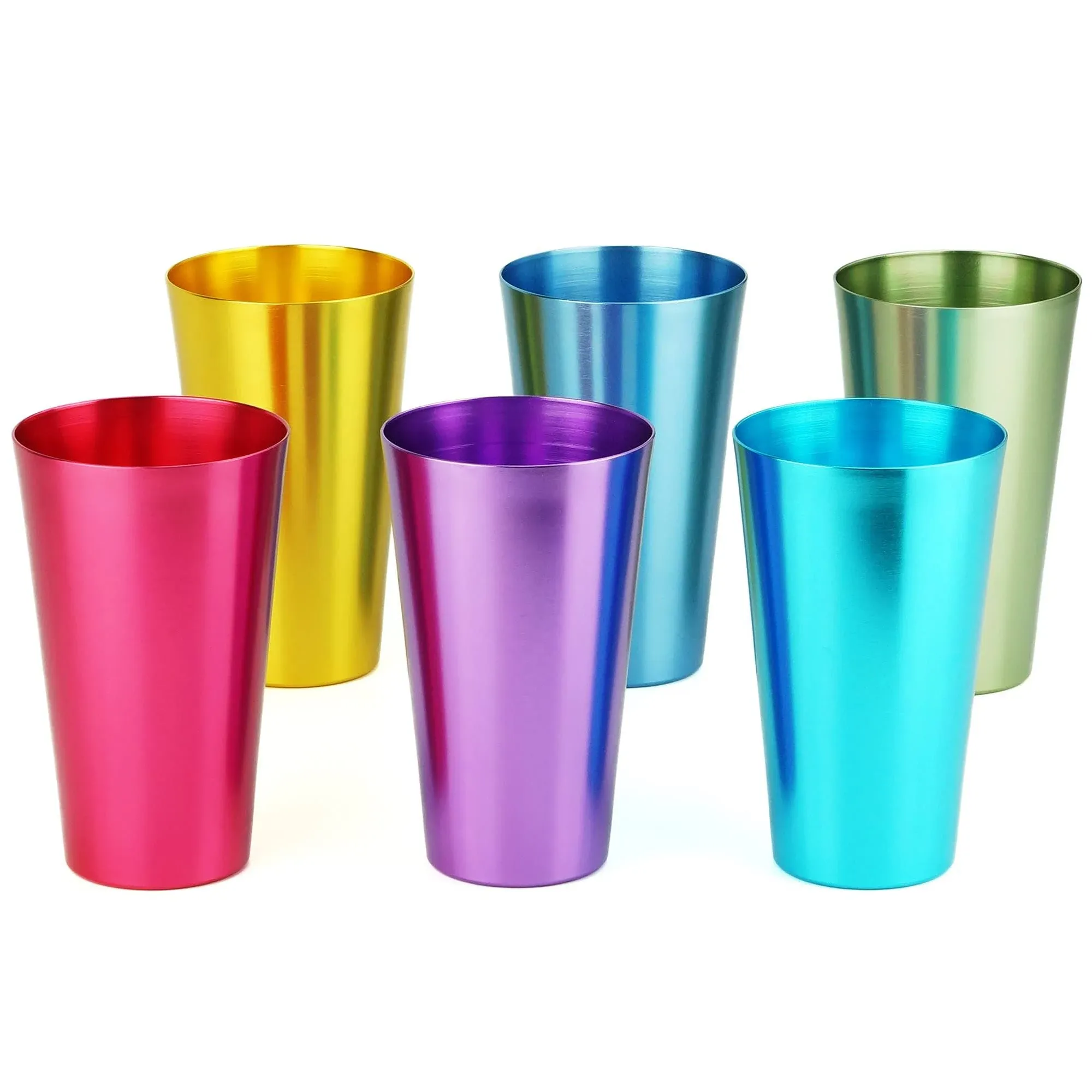 CLW Aluminum Water Tumblers, Set of 6, Different Color, for Children and Adults, Travelling Tumblers, Party Tumblers, Stackable, 16o