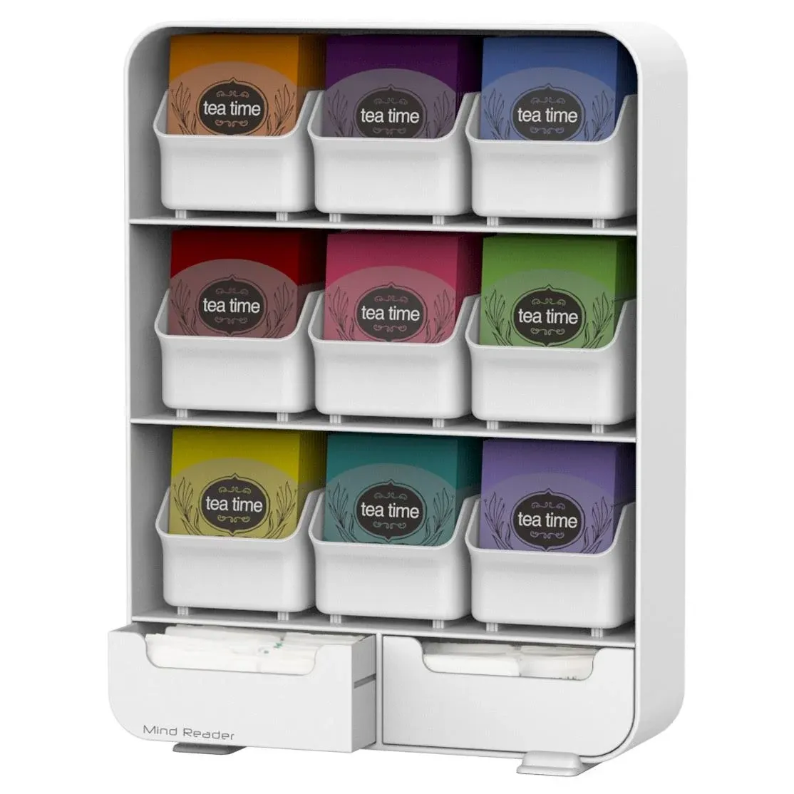 Mind Reader 11 Removable Drawer Tea Bag Organizer, 13-3/4""H x 3-1/4""W x 10-1/4""L, White