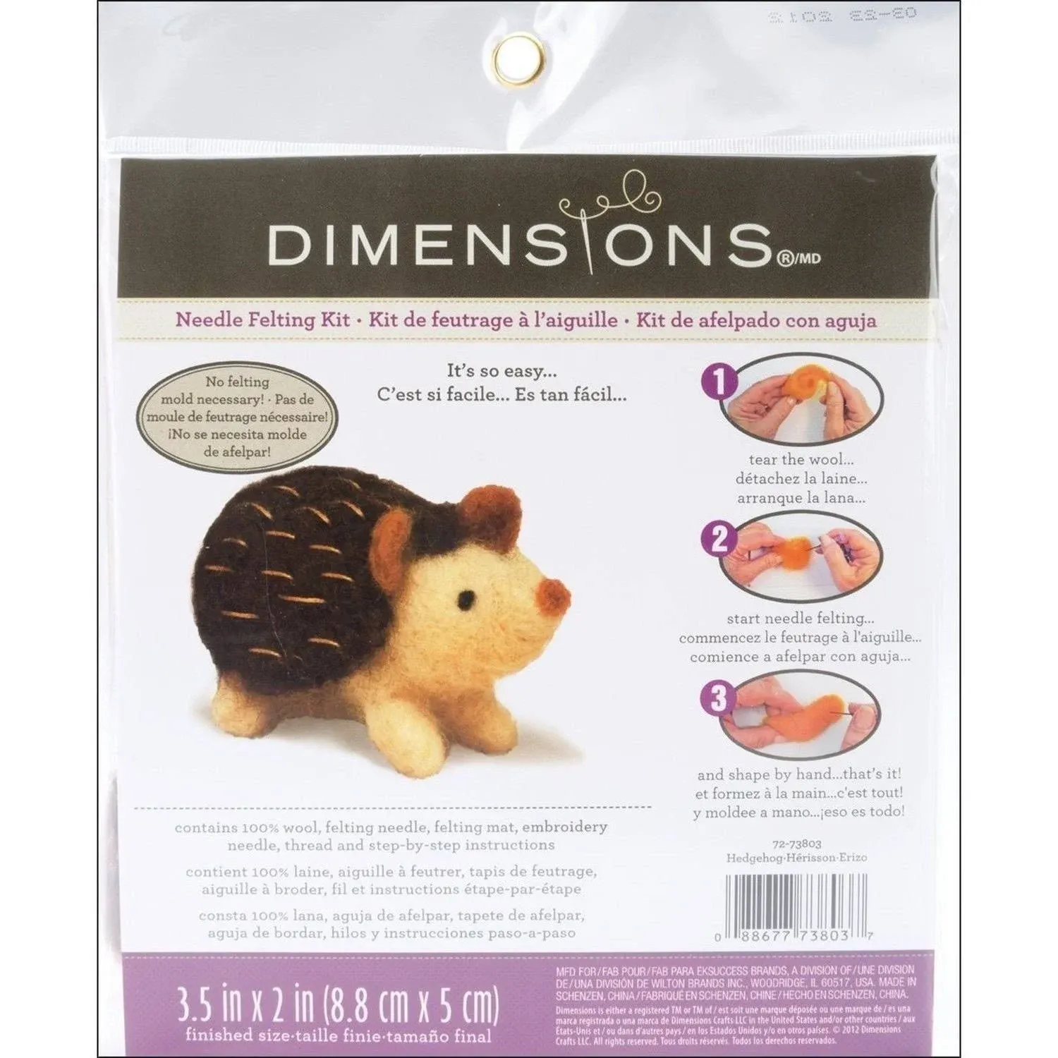 DIMENSIONS 72-73803 Hedgehog Felt Animals Needle Felting Kit, 3.5&#039;&#039; x 2&#039;&#039;