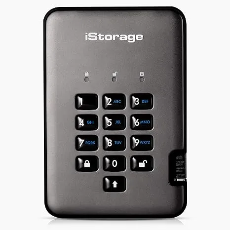 iStorage diskAshur PRO2 SSD 8TB Secure portable solid state drive FIPS Level 3 certified - password protected, dust and water resistant, military grade hardware encryption IS-DAP2-256-SSD-8000-C-X