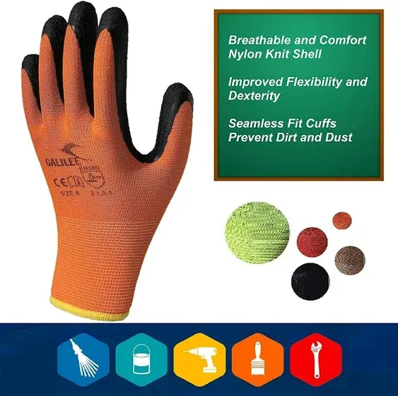 Safety Work Gloves Latex Coated for Men&amp;Women 10-Pair-Pack Knit Firm Grip 1507