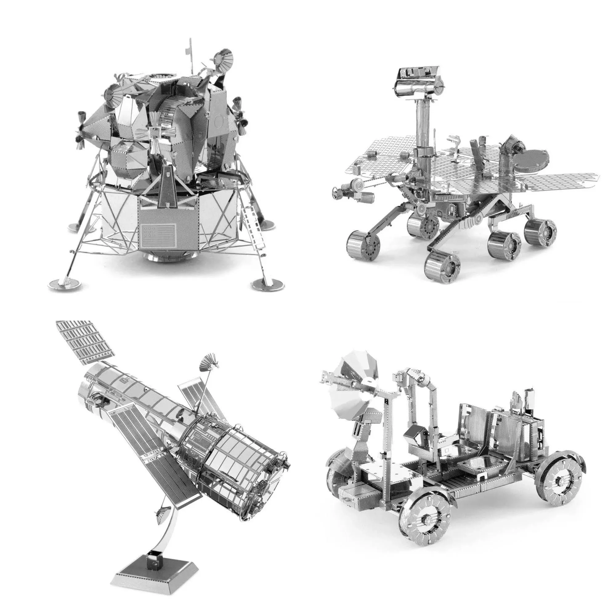 Fascinations Apollo 3D Metal Model Kits Set of 4 - CSM with LM, Lunar Module, Rover, Saturn V with Gantry