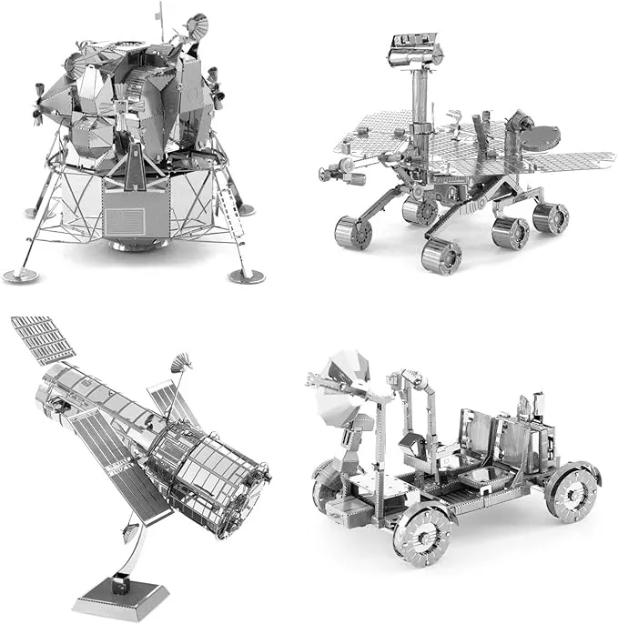 Fascinations Metal Earth Space Metal Model Kits Set of 4 - Hubble Telescope - Apollo Lunar Rover - Apollo Lunar Module - Mars Rover