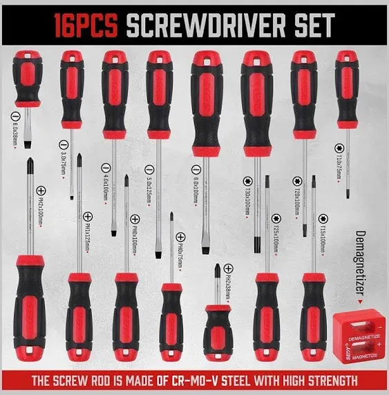 16-piece Magnetic Screwdriver Set, Includes Slotted/phillips/torx