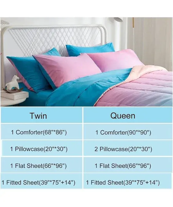 inron Rainbow Kids Comforter Sets for Teen Girls, Bed in a Bag, Ultra Soft Microfiber Comforter and Sheet Sets, All Season Bedding Set (Rainbow, Twin)