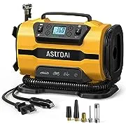 AstroAI Tire Inflator Portable Air Compressor Pump 150PSI 12V DC/110V AC with Dual Metal Motors &LED Light