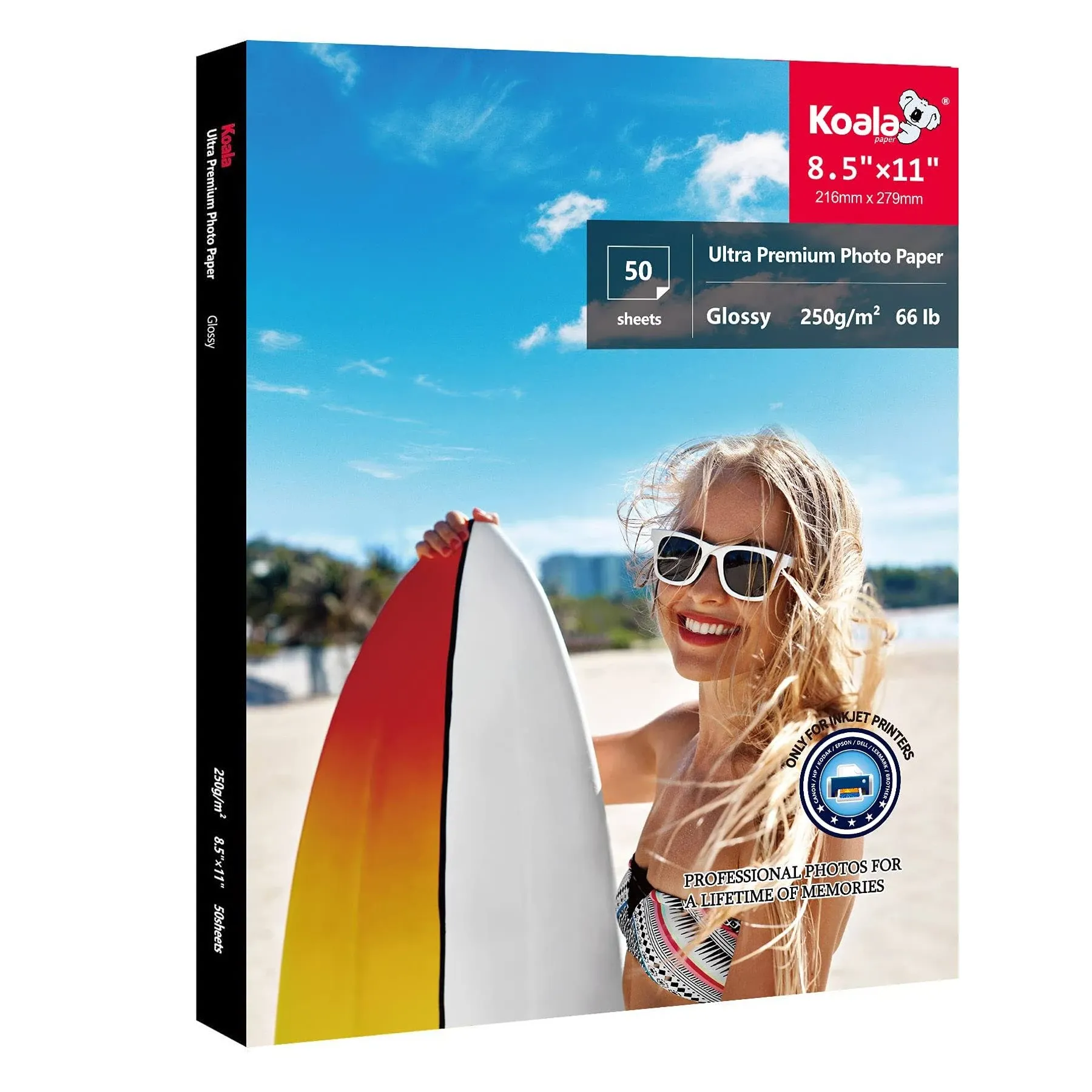 Koala Premium Photo Paper 8.5x11 Inch Glossy Photo Printer Paper for Inkjet Printer Water Resistant 66lb 50 Sheets