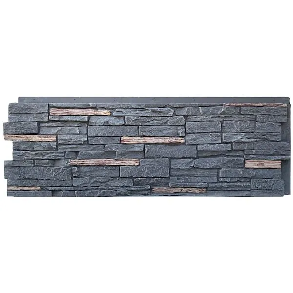 NextStone Polyurethane Faux Stone Siding Panel - Slatestone Large Midnight Ash, Black