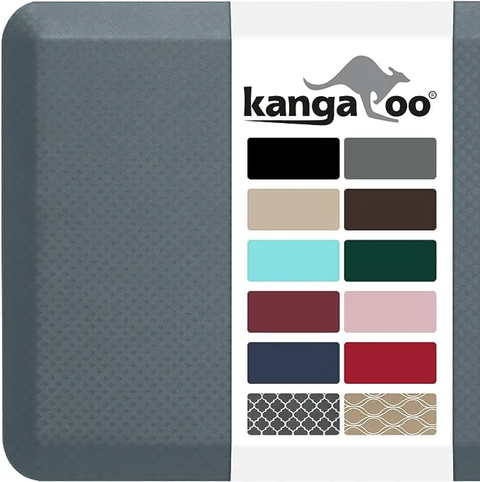 KANGAROO Thick Ergonomic Anti Fatigue Cushioned Kitchen Floor Mats, Standing Office Desk Mat, Waterproof Scratch Resistant Topside, Supportive All Day Comfort Padded Foam Rugs, 39x20, Gray