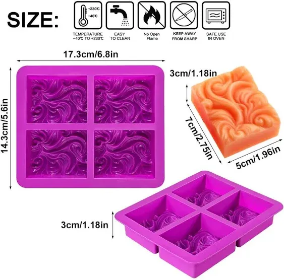 4-Cavity Ocean Wave Soap Mold/Silicone Cake Pan for Jelly Pudding Mousse 2 set