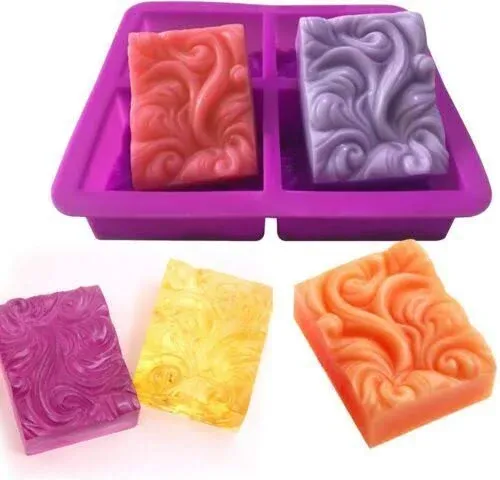 4-Cavity Ocean Wave Soap Mold/Silicone Cake Pan for Jelly Pudding Mousse 2 set