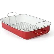 Martha Stewart Thayer 18" Enamel on Steel Roaster Pan w/Stainless Steel Rack - Red