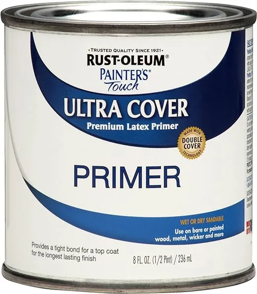 Rust-Oleum Brush On Acrylic Paint 1980502 Painters Touch Quart Latex, Flat Gray Primer, 1 (Pack of 1), 32 Fl Oz