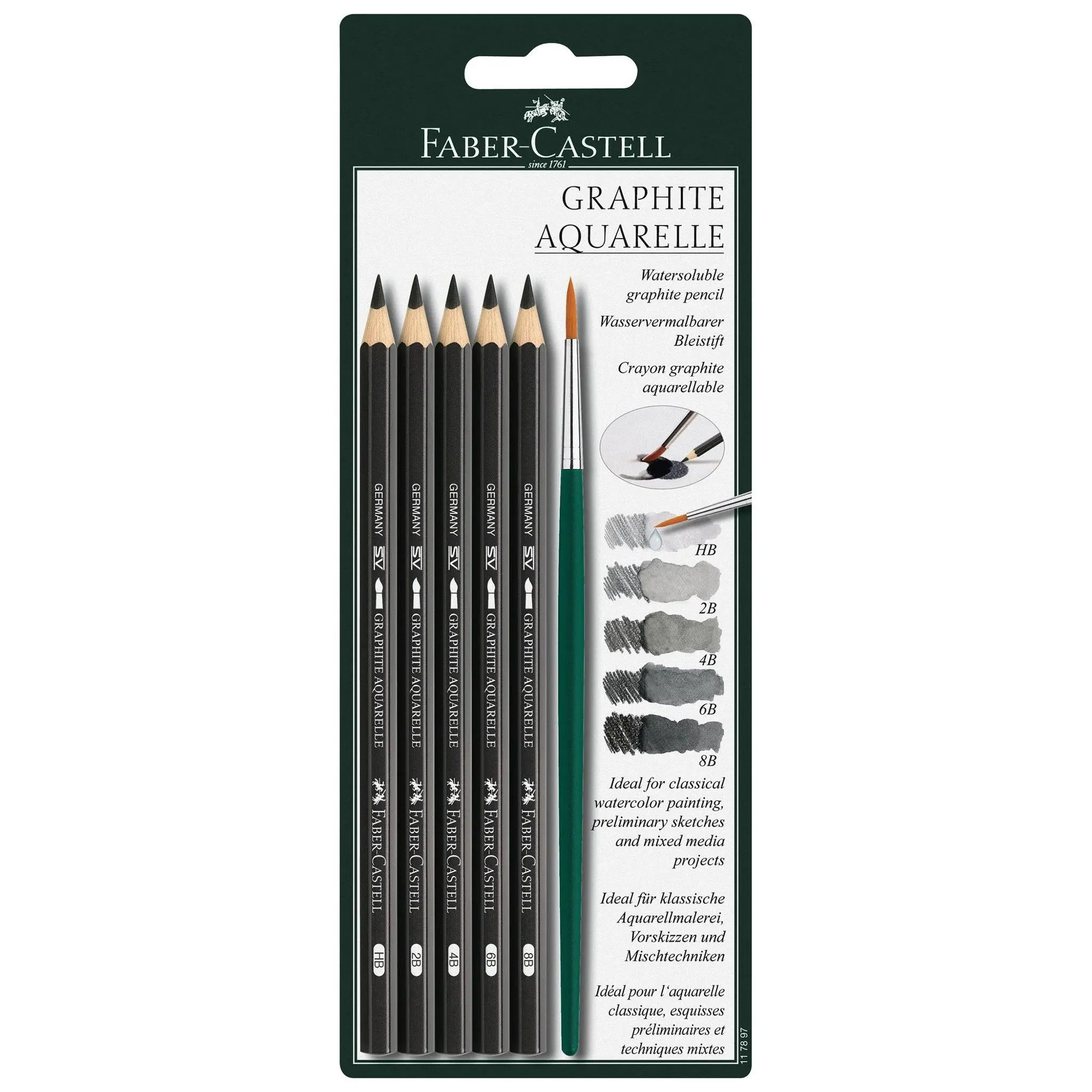 Faber-Castell Graphite Aquarelle Pencil - Set of 5 with Brush