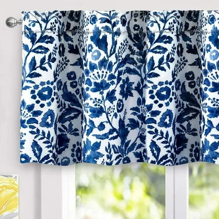 Driftaway Julia Watercolor Blooming Flower Floral Lined Thermal Insulated Window Curtain Valance Rod Pocket 24 inchl x 52 inchw Plus 2 inch Header