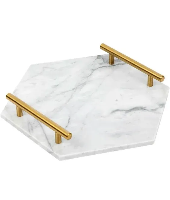 White Marble Tray with Gold Handles - Real Marble Perfume Tray for Vanity - Chic