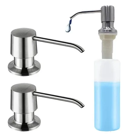 Soap Dispenser for Kitchen Sink (Brushed Nickel) Built in Design Sink Soap Dispenser Refill from The Top Stainless Steel Kitchen Soap Pump with Bottle