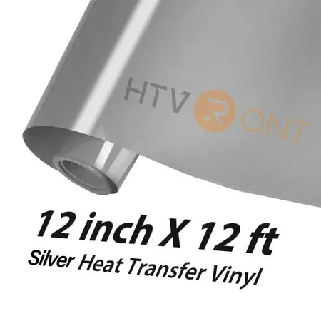 Silver HTV Heat Transfer Vinyl Roll- 12 x 12FT Silver HTV Vinyl for Shirts - Easy to Cut & Weed Iron on Vinyl for Clothes(Silver)