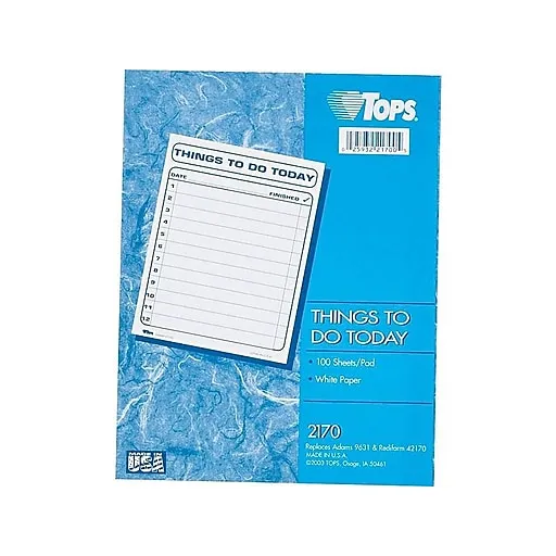 TOPS Daily Agenda Things to Do Today Pad, 8.5 x 11 Inches, 100-Sheet Pad (2170)